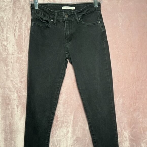 Levi's Denim - Levi Womens Black 711 Denim Skinny Jeans Waterless Mid Rise Faded Size 26